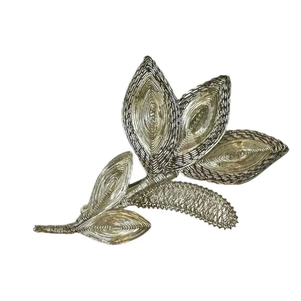 Vintage Spun Silver wire wrapped leaf brooch
